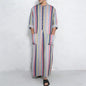 New Men Islam Qamis Muslim Striped Robes Long Sleeve Button-down Arabian Kaftan Suit Middle East Dubai Abaya Summer Man Clothing