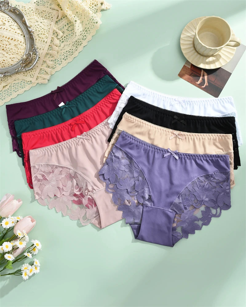 S-XXL Women Lace Panties Patchwork Seamless Underwear Sexy Luxury Hollow Out Solid Briefs Girls' Mid Rise Breathable Lingerie