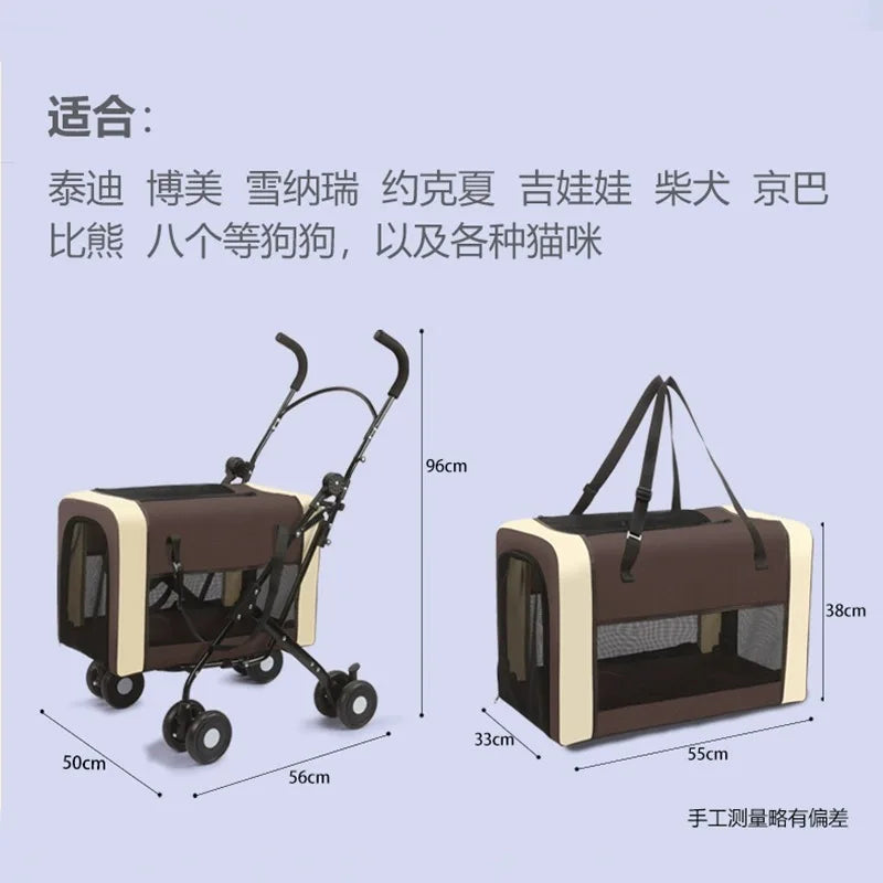 Detachable Cabin Pet Stroller Lightweight Foldable Cat Dog Trolley Outdoor Travel Hand Push Cart for Small & Medium Sized Pets