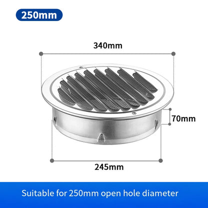 70-300mm Round Stainless Steel Air Vent Grille Insect Protection Home Exterior Wall Ducting Ventilation Tools Exhaust Hoods