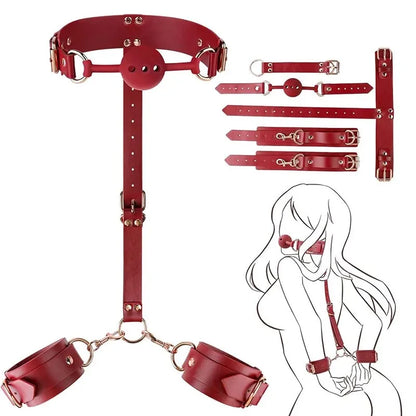 Sexual Bondage Restraint Kit BDSM Leather Thigh Sling Breast Belt Rear Handcuffs Spread Legs Slave Fetish Anal Hooks Fetish