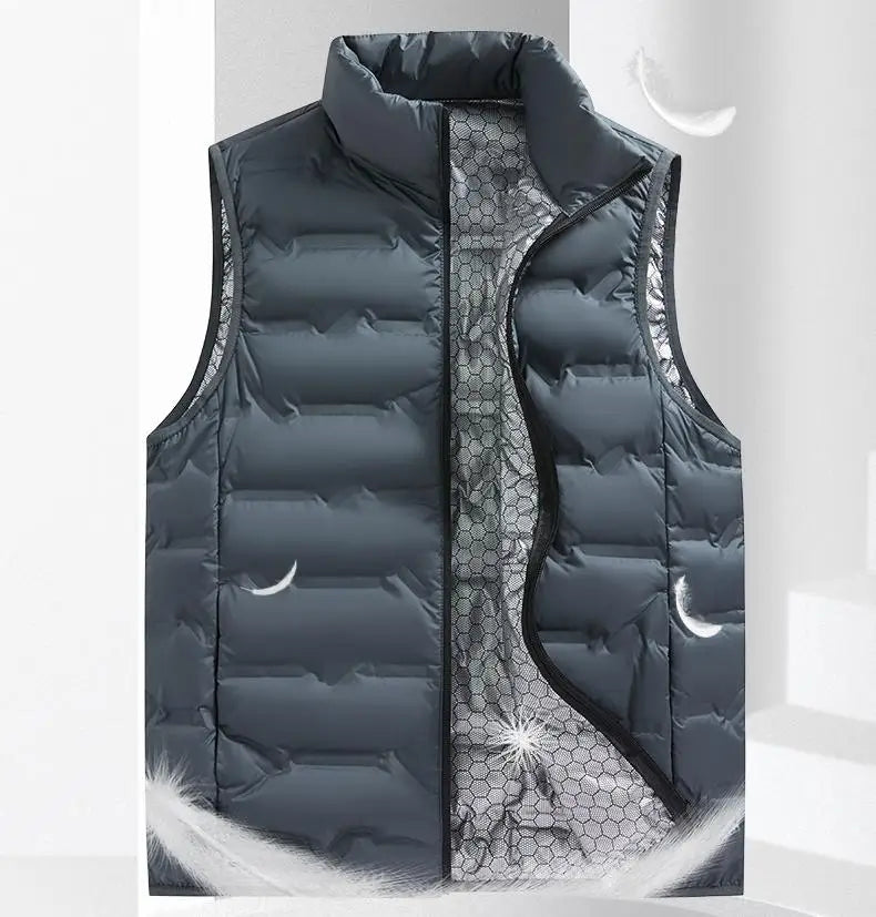 80% White Duck Down Men's Winter Vest Sleeveless Puffer Jacket Graphene Liner Stand Collar Warm Down Gilet Coats Big Size 6XL