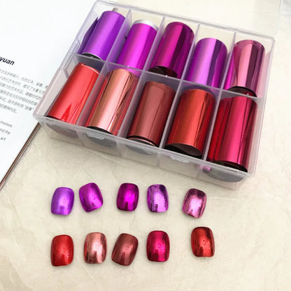 10 Patterns New Metal Nail Foils for Transfer Paper Stickers Floral Chameleon Nails Wraps DIY Water Marble Nail Art Decorations