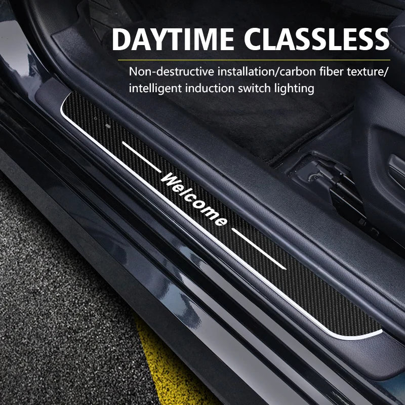 Customized Carbon fiber Car Logo Door Illuminated Sill Light Projector Lamp Power Moving LED Welcome Car Scuff Plate Pedal Light