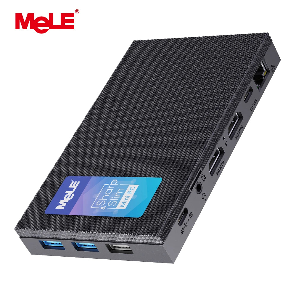 MeLE Quieter4C Fanless Mini PC N150 8GB 256GB,Industrial Slim Micro Computer, 4K Triple Display, Dual HDMI, USB-C, WiFi 5, BT5.1