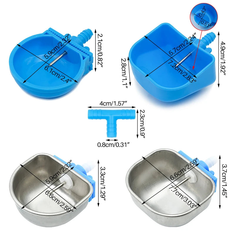5/10Pcs Rabbit Water Bowl Farm Rabbit Automatic Drinker Rabbit Cage Fix Cup Stainless Steel Plastic Drinking Bowl