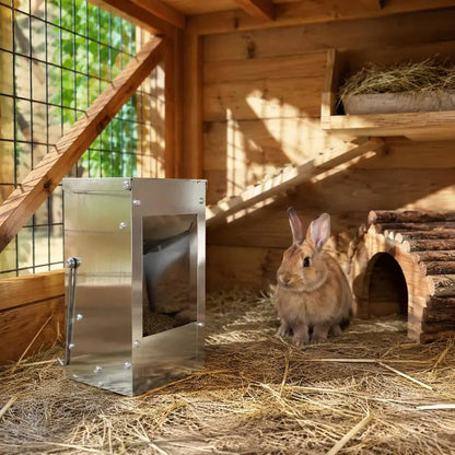 Rabbit Feeder, Galvanized Steel Feeding Box For Hutch And Cage, Silver, Daily Feeding Accessory For Pet Rabbits And Farm Use, 12.5x12.5x25 Cm