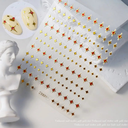 1pcs 3D Bronzing Gold Love Heart Nail Art Stickers Y2K Holographic Stars Sun Starlight DIY Nail Decals Heart Manicure Decoration