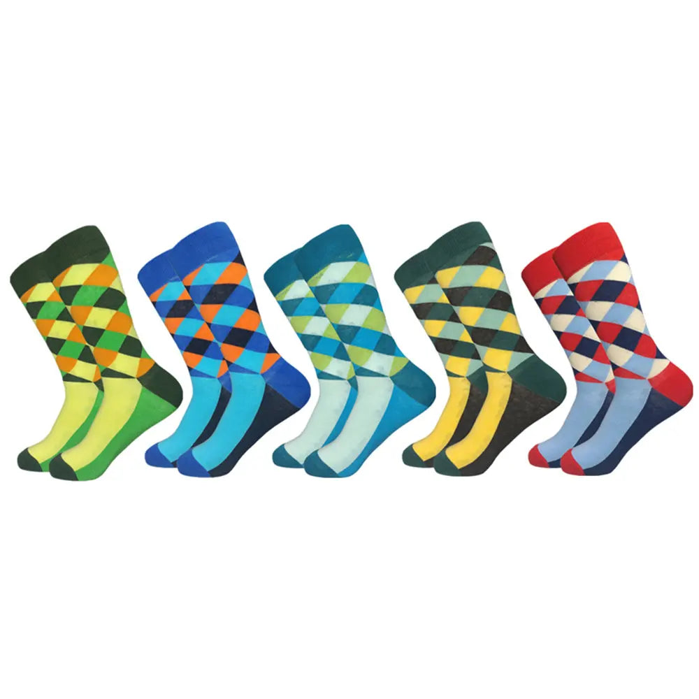5 Pairs Novelty Men's Cotton Colorful Pattern Funny Fashion Happy Crew Dress Socks