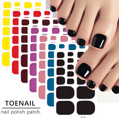 1Sheet=22Tips Glossy Red Toe Nail Stickers Full Cover Solid Color Press On Toenails Patch UV Baking Free Foot Gel Polish Wraps #