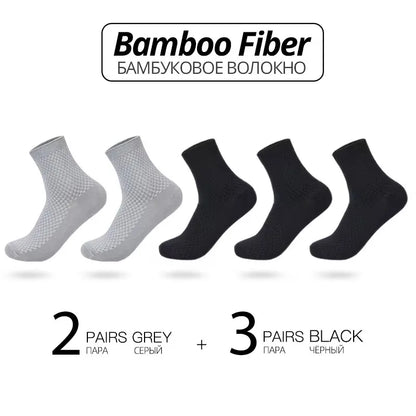 5 Pairs Bamboo Fiber Men's Socks Classic Business Crew Socks Spring Autumn Casual Comfortable Breathable Compression Bamboo Sox