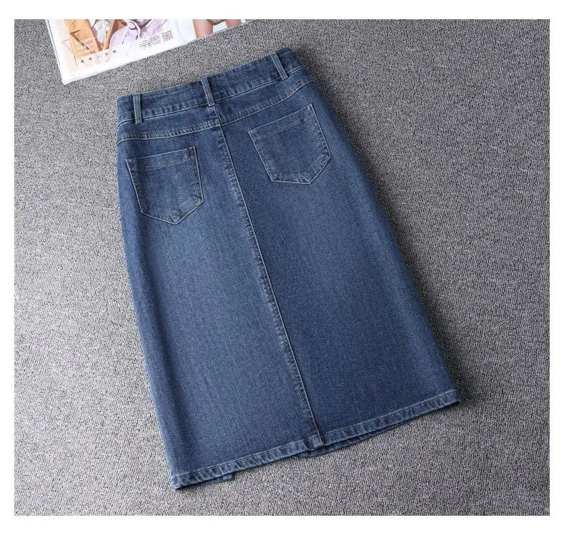 Denim Skirt Women's 2026 Spring/Summer New Slim High Waist Split One Step A-line Wrap Hip Skirts Female Casual Clothing