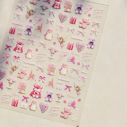 Collage Text English Letter Musical Note Star Graffiti Colorful 5D Love Heart Bowknot Nail Art Sticker Adhesive Manicure Decals