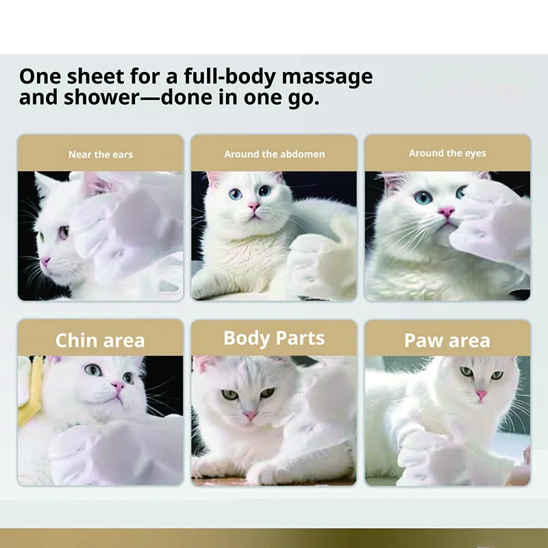 No-Rinse Pet Cleaning Gloves, Disposable SPA Wipes for Dogs & Cats, Deodorizing