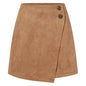 Chic Faux Suede Mini Skirts Women Design Irregular Button Skirts Woman Spring Autumn High Waist Zipper Up A-Line Skirt Ladies