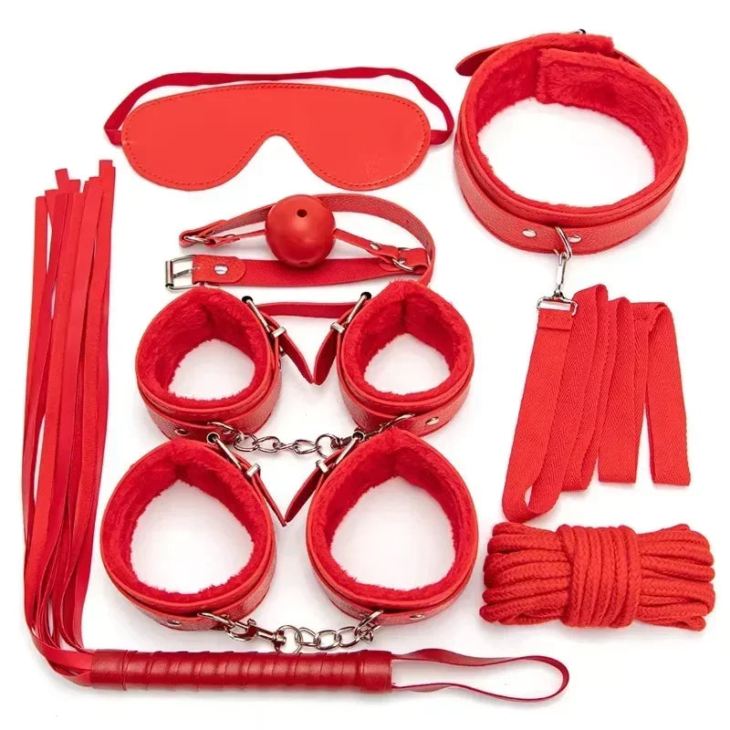 Erotic Bdsm Set Sexy Leather Plush Sex Toys Bondage Kit Handcuffs Feather Blindfold Flirt Exotic Accessories Couples Adult Games