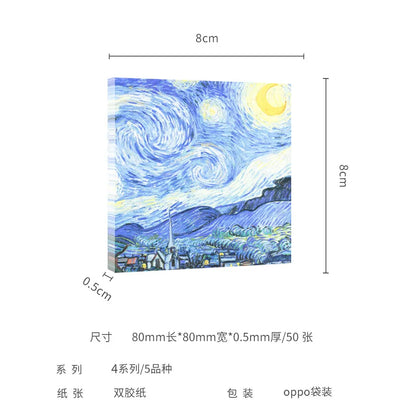 Painting Memo Pad Monet Van Gogh No-sticky Note Decal Scrapbooking DIY Notepad Diary Stationery School Supplies