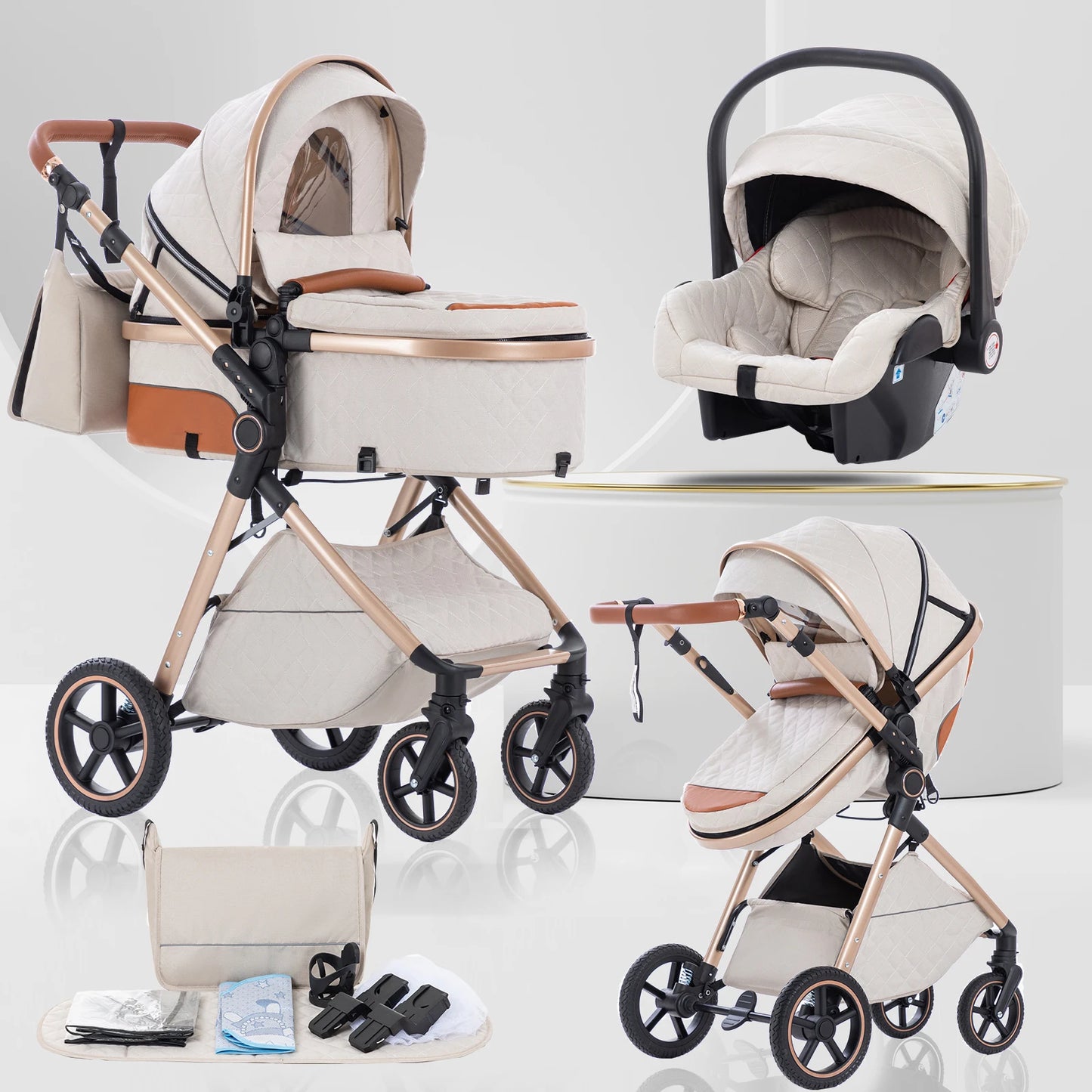 Luxury Baby Stroller 3 in1 Portable Baby Carriage Folding Prams High Landscape Car for Newborn Baby Adjustable Handle travel