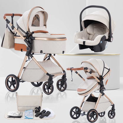 Luxury Baby Stroller 3 in1 Portable Baby Carriage Folding Prams High Landscape Car for Newborn Baby Adjustable Handle travel