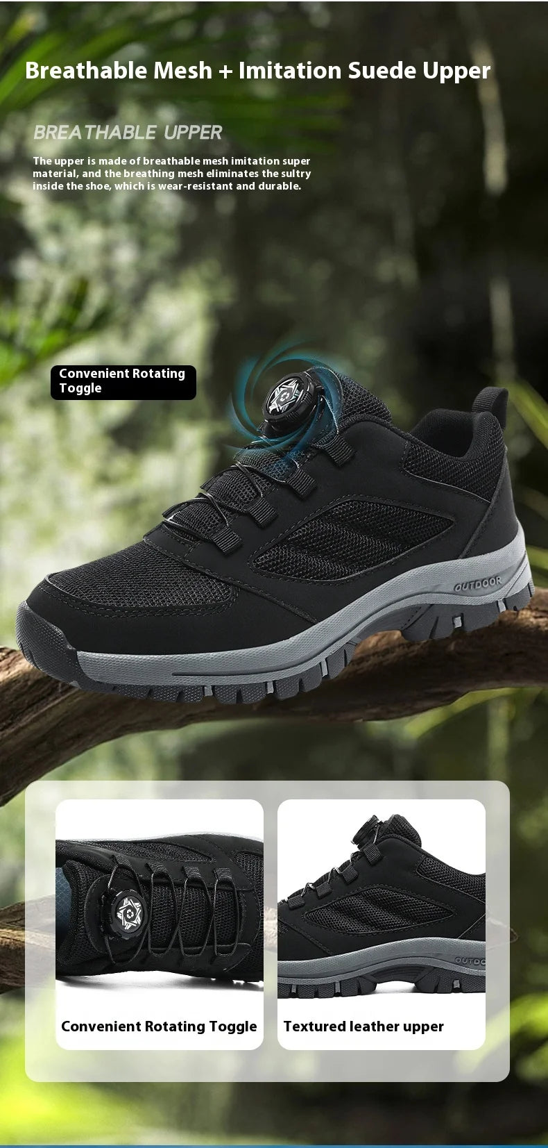 Men'S Spring And Autumn Outdoor Sports Shoes With Rotating Buckle Convenient Comfortable Anti Slip Hiking Shoes Large Size 39-48