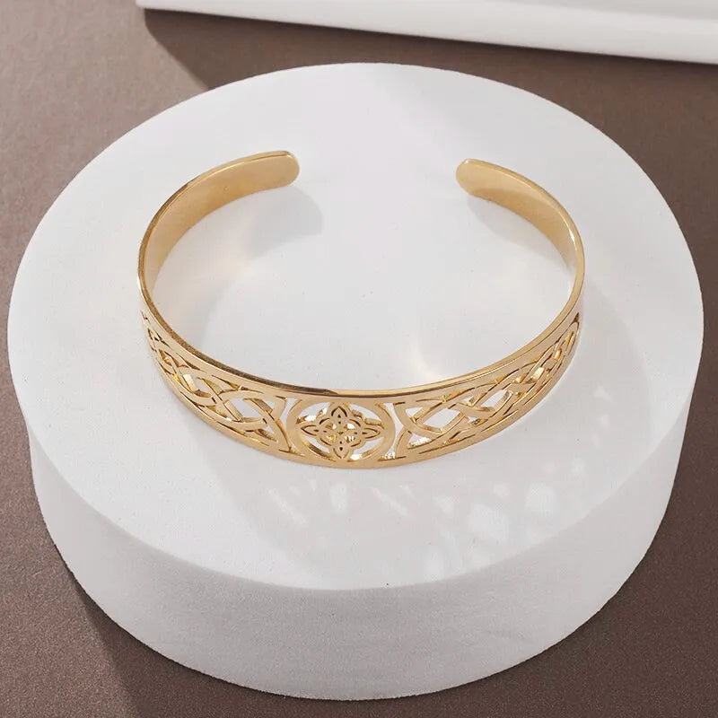 Witch Knot Cuff Bracelet Stainless Steel Pagan Witchcraft Symbol Magic Knot Good Luck Amulet Bangls Celtic Knot Jewelry