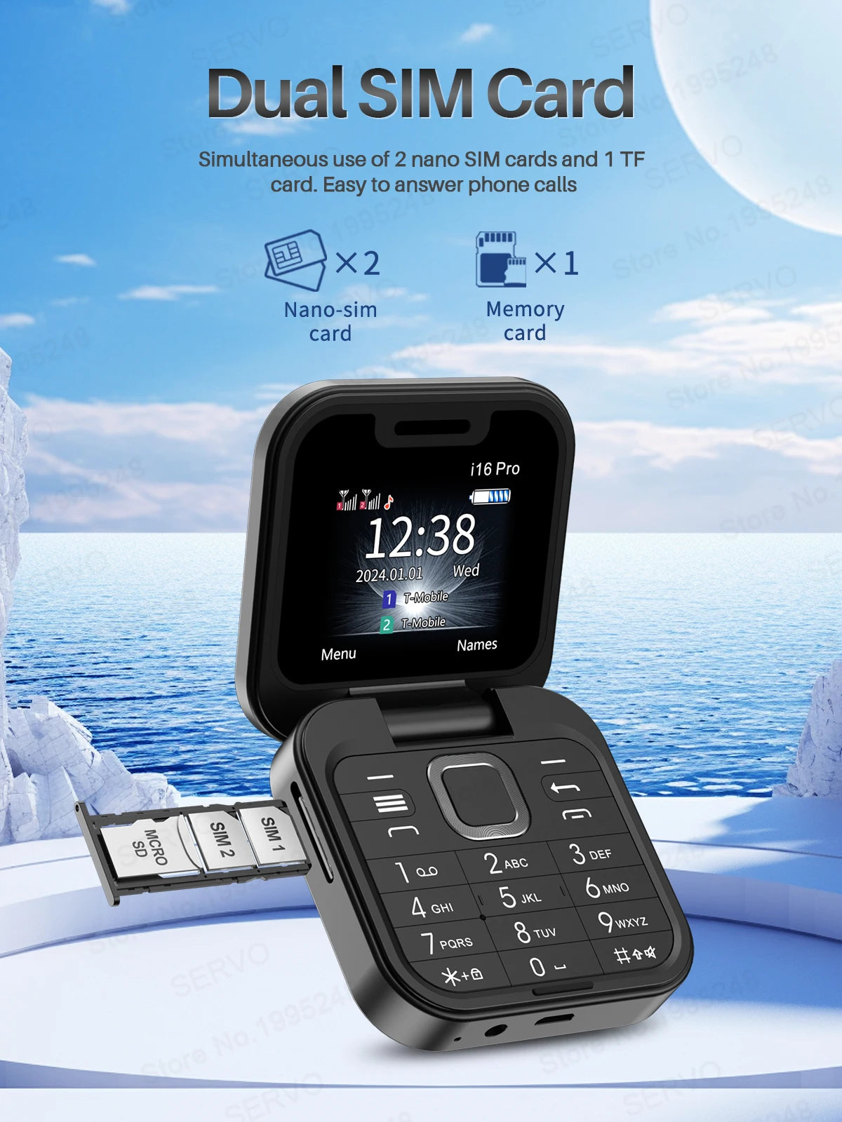 SERVO 2025 New Mini Flip Mobile Phone FM Radio Magic Voice Blacklist Speed Dial Vibration 2SIM Card Small Display Foldable Phone