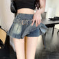 Sweet Sxey Denim Cake Skirt Women Retro Hight Waist A Line Mini Skirt Female Korean Fashion Casual Streetwear Pleated Skirt Y2K
