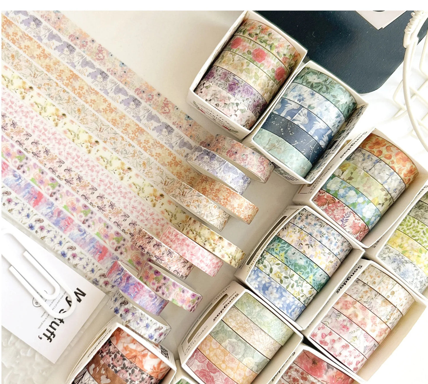 5 Rolls/set Aesthetics Floral Decorative Adhesive Tape Flower Washi Tape DIY Scrapbooking Material Sticker Label Stationery
