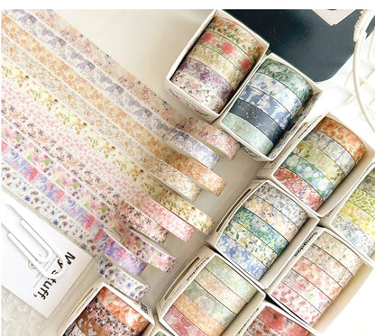5 Rolls/set Aesthetics Floral Decorative Adhesive Tape Flower Washi Tape DIY Scrapbooking Material Sticker Label Stationery