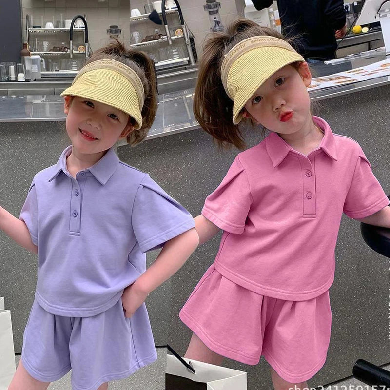 2-8 Years Summer Girls Clothing Set Casual Outdoor Short Sleeve Polo T-shirt +Pants 2Pcs Suit For Kids Children Comforts Outfit