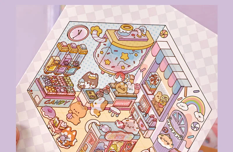 3D Diorama Sticker Book 20 Pages Mini Scene Cute Cartoon Animal Ghosts Theme DIY Scrapbook Toy Fun Stress Relief Kids Adult Gift