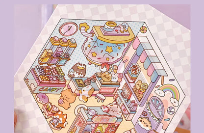 3D Diorama Sticker Book 20 Pages Mini Scene Cute Cartoon Animal Ghosts Theme DIY Scrapbook Toy Fun Stress Relief Kids Adult Gift