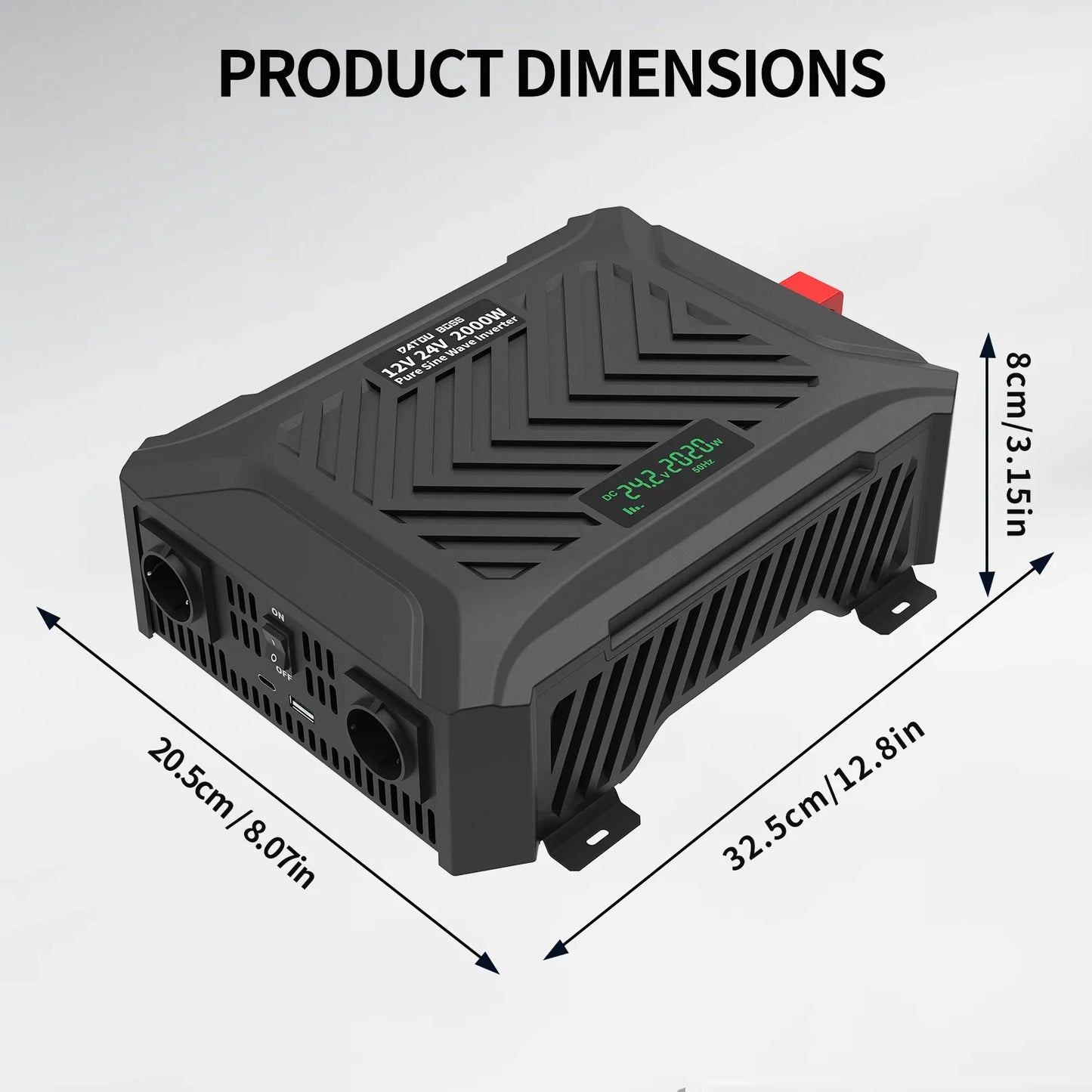 DATOUBOSS 2000W Pure Sine Wave Inverter DC12V-24V Auto Switching Portable Dual Voltage Car Inverter for RV Off-Grid Solar System