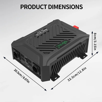 DATOUBOSS 2000W Pure Sine Wave Inverter DC12V-24V Auto Switching Portable Dual Voltage Car Inverter for RV Off-Grid Solar System