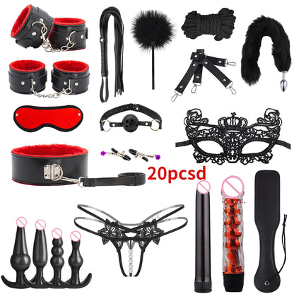 Erotic Sex Toys For Women Adults Games Nylon Bondage BDSM Kits Handcuffs Sex Whip Mouth Gag Rabbit Tail Anal Plug