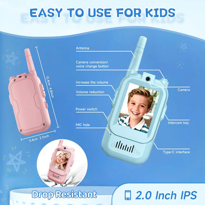 Video Walkie Talkies for Kids 2 Pack Rechargeable Toddler Toys  for Indoor Camping Travel  Birthday Gfits for Kids Ages 3-12