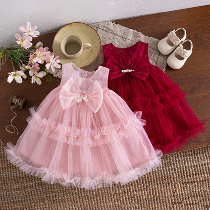 Baby Girl Dress Summer New Sweet Bow Children'S Clothing Suitable For Birthday Parties (9 Months -3 Years Old)