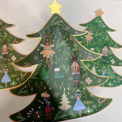 2026 Christmas Party Disposable Tableware Cartoon Bronzing Deer Pattern Plates Cups Santa Claus Napkin Merry Christmas Supplies