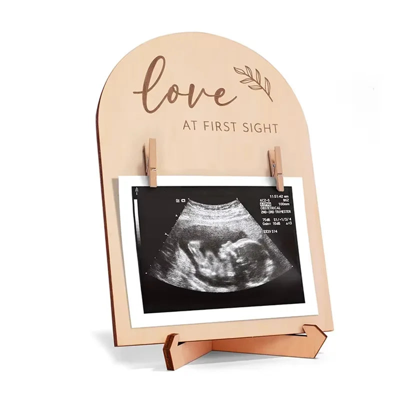 Wooden Fashion Double-sided Ultrasonic Photo Frame Stand Firm Announcing Pregnancy Commemorating or Newborn Birth Ornaments Gift