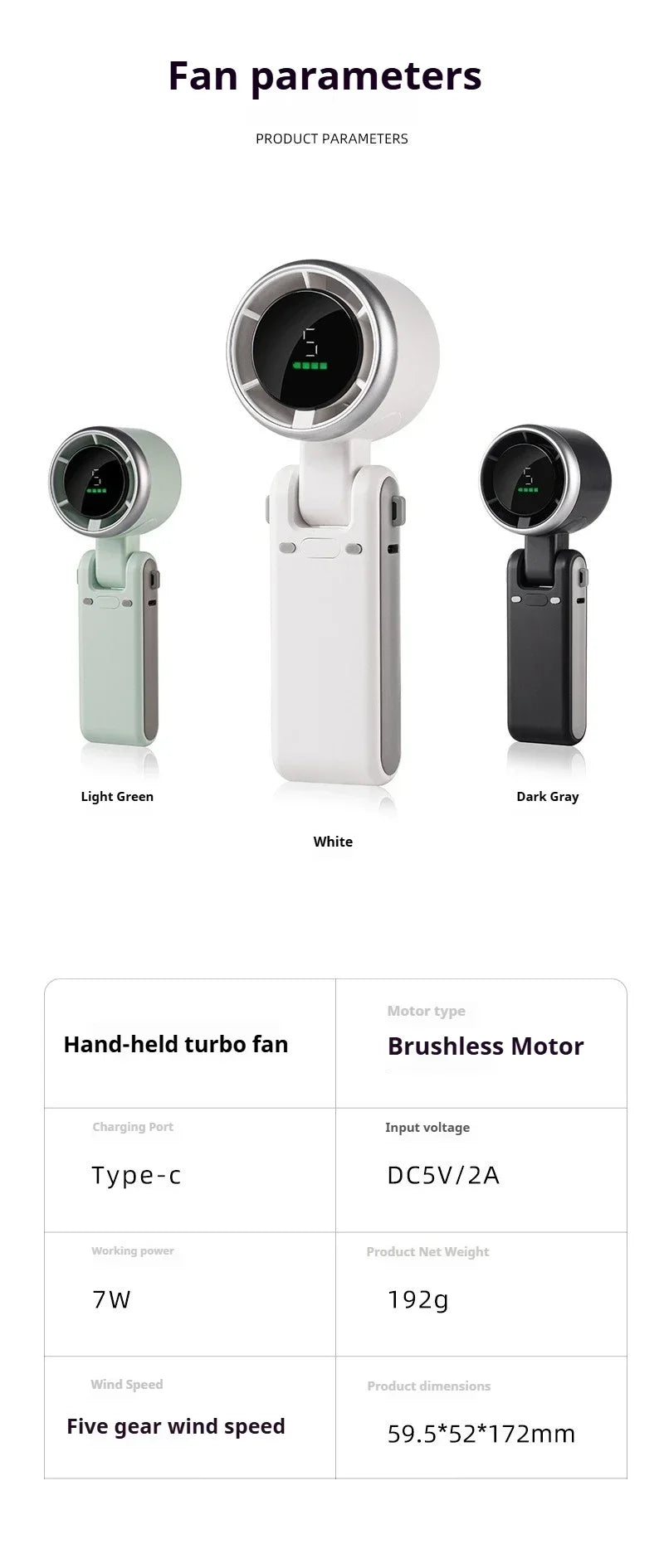 Mini Fan Portable Handheld Fan 5 Speed Wind Speed LED Display Outdoor Foldable/neck Hanging Brushless Silent Fan 2400mah