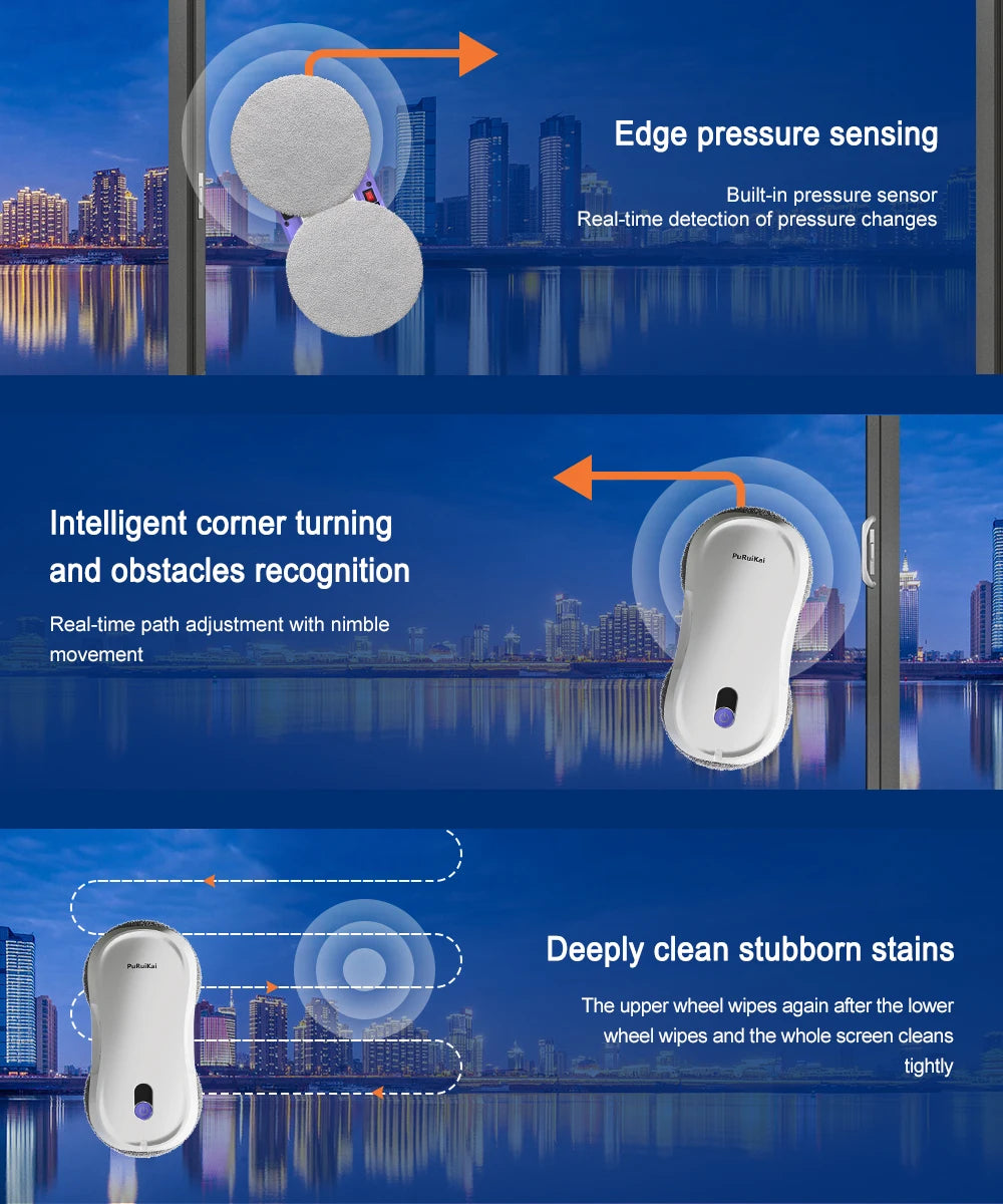 Smart Window Cleaning Robot with Dual Water Spray, Auto Robot Window Cleaner Edge Detection Remote Robotic Windows Washer