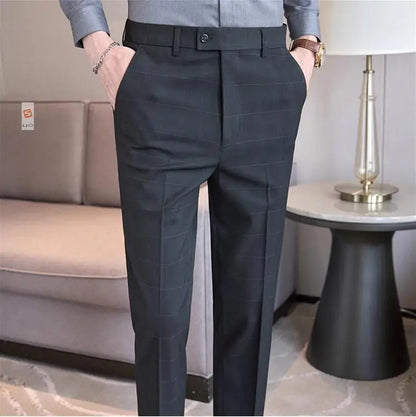 Men Plaid Wedding Dress Trousers High Quality Male Boutique Formal Wear Slim Suits Pants Men British Style Business Suit Pants