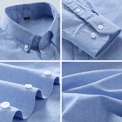 100% Cotton Oxford Shirt For Men's Long Sleeve Solid Casual Business Regular-Fit Formal Dress Shirts Social Blouse Male Clothes