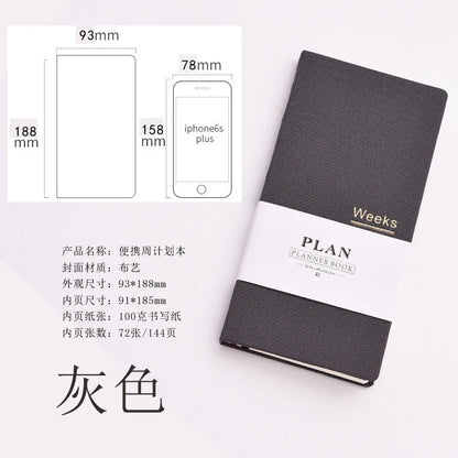 Undated Weekly Fabric A6 Journal - Portable Pocket-Sized Planner for Notes, Goals & Daily Flow Linen Weeks Planning System