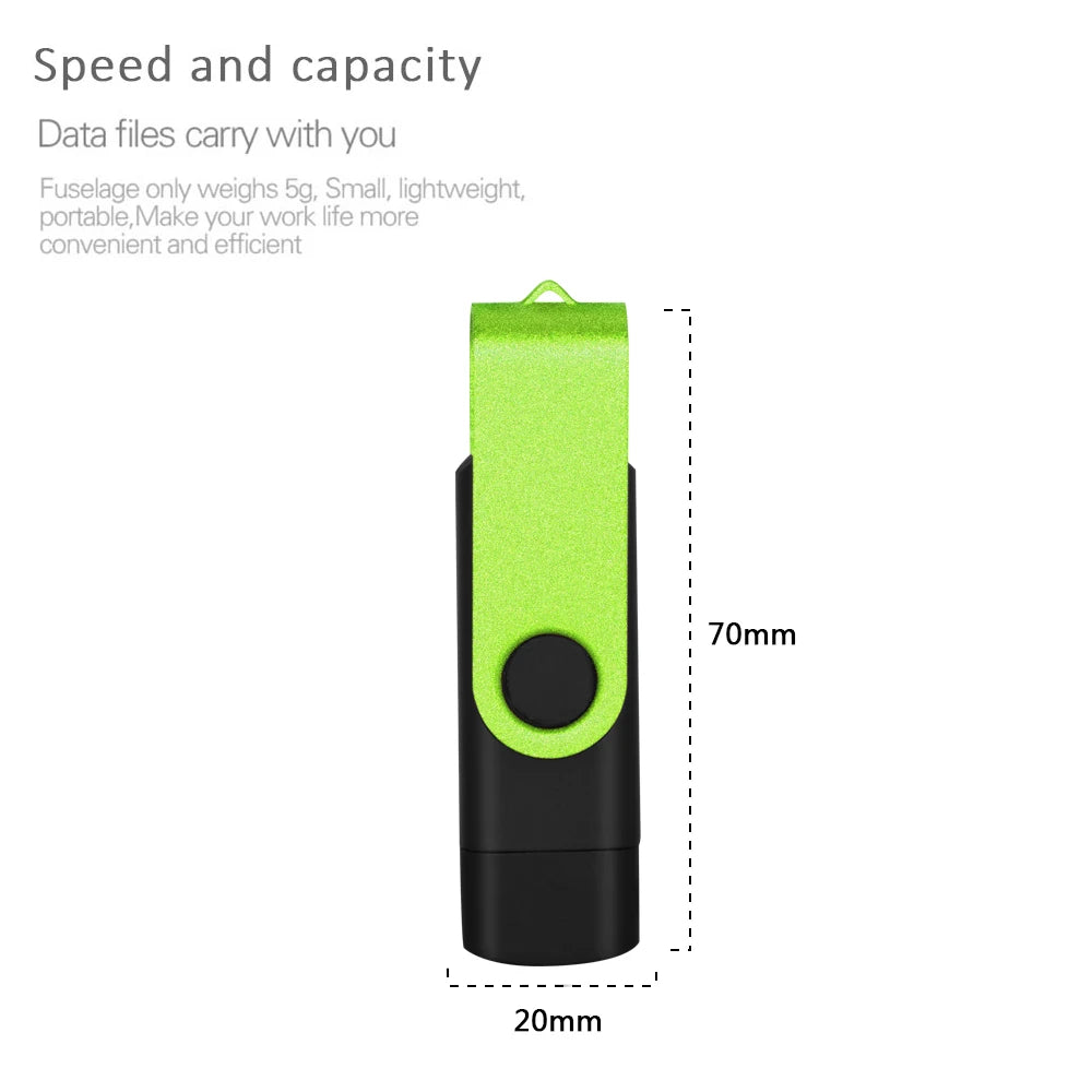Rotable Usb Flash Drive 128GB 32GB 16GB Pen Drive 256GB Pendrive 64GB 4G OTG 2 IN 1 Memoria Usb Stick Type C Usb 2.0