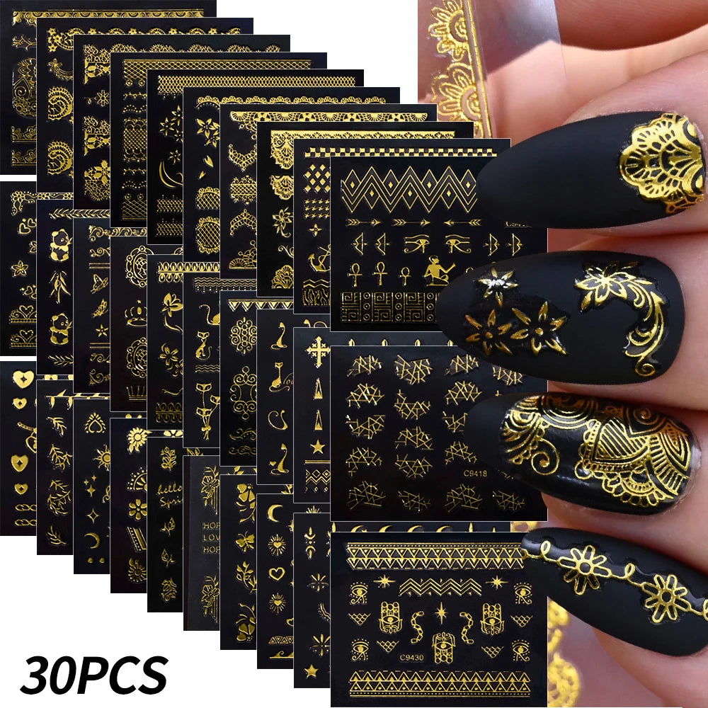 30 Sheets Christmas Nail Art Stickers Self Adhesive 3D White Snowflake Nail Decals Xmas Nail Supplies Christmas Manicure Sliders