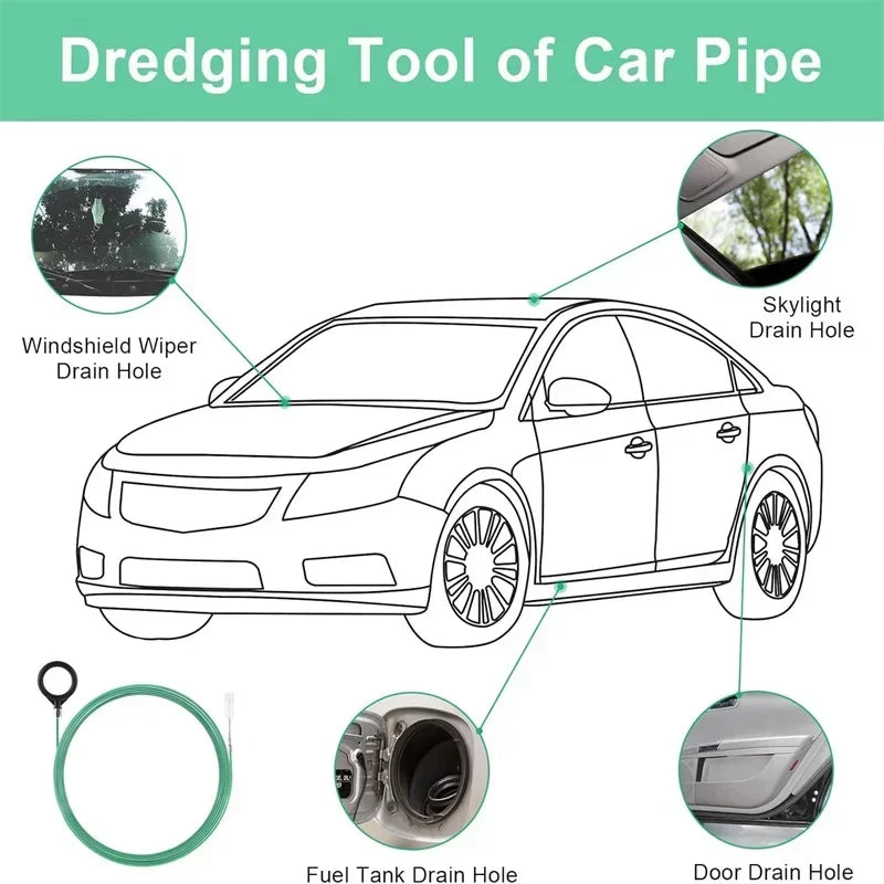 3m/5m Car Drain Dredge Cleaning Scrub Brush Auto Sunroof Long Hoses Detailing Cleaning Tool Spiral Cleaning Brush Drain Cleaner