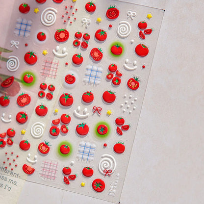 Juicy Red Jelly Tomato Nail Art Sticker Cute Bowknot Glitter Star Kawaii 5D Fruit Self Adhesive Nail Art Decals for Summer DIY