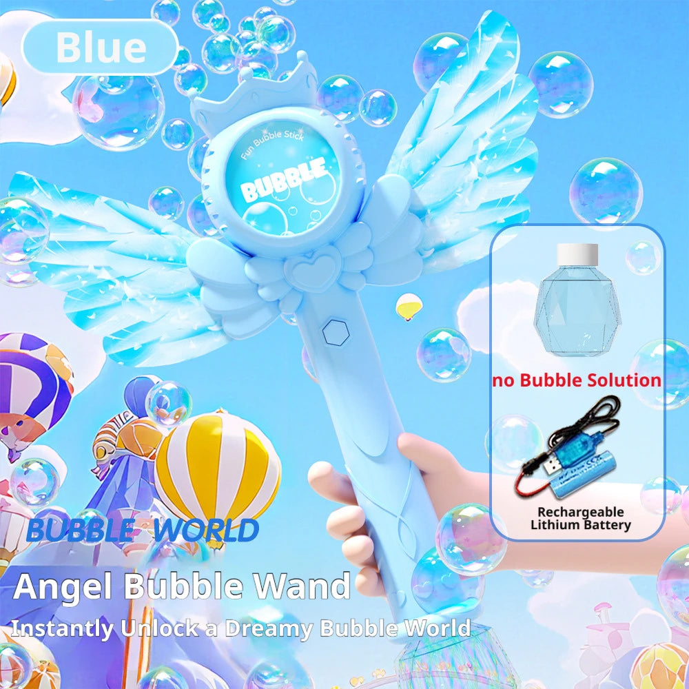 2026 New Electric Angel Automatic Bubble Handheld Bubble Stick Emit Light and Sound Bubble Gun for Party Summer Outdoors Toy