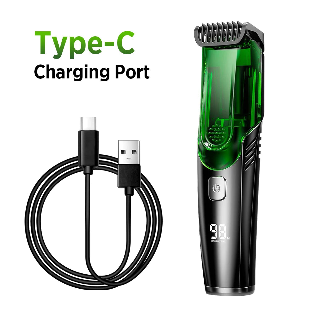 Cordless Men Beard Trimmer Rechargeable Electric Shaver Vacuum Hair Clipper For Mustache Sideburns Waterproof Shaving Machine